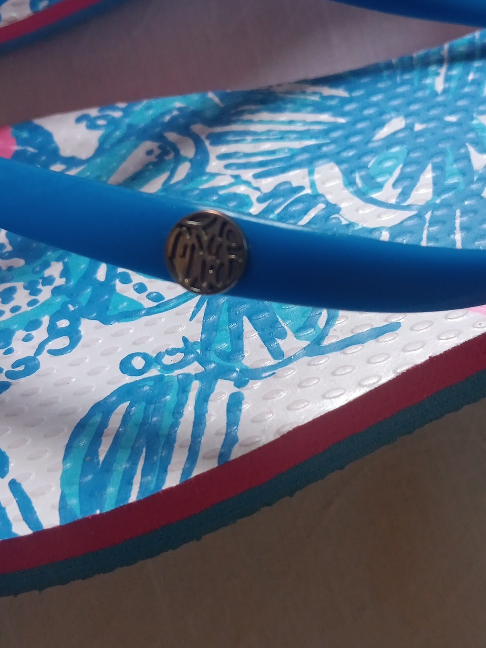 Lilly Pulitzer Blue and Pink Tropical Flip Flops - Picture 2 of 8